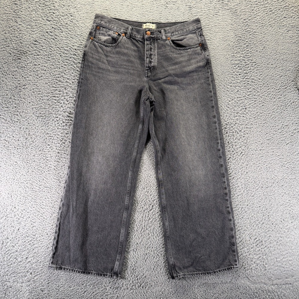 Madewell Jeans Womens 32x28 Black Cotton Denim Straight Baggy Faded Button-Fly